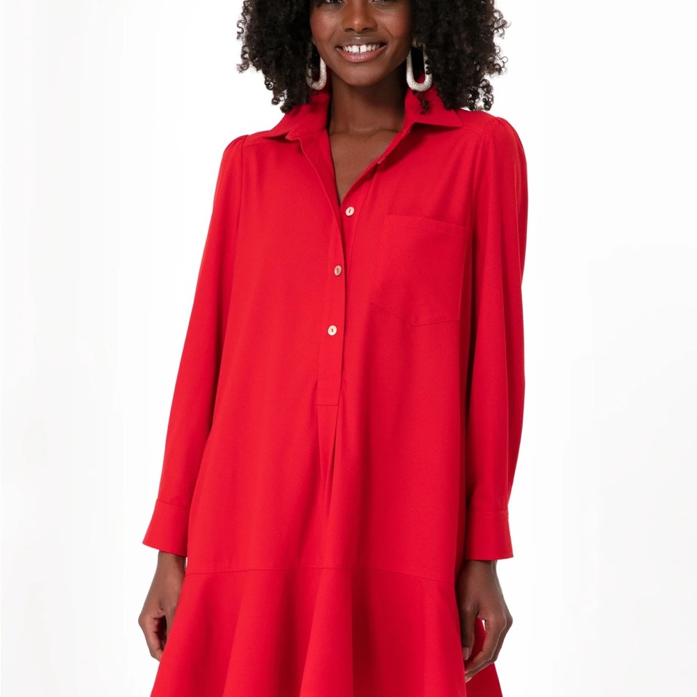 TUCKERNUCK | Red Crepe Callahan Shirt Dress | SMALL